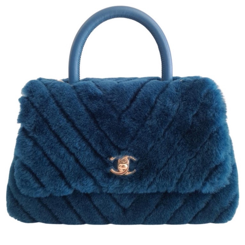 💎✨ CHANEL Blue Shearling Fur Coco Top Handle Bag ✨💎